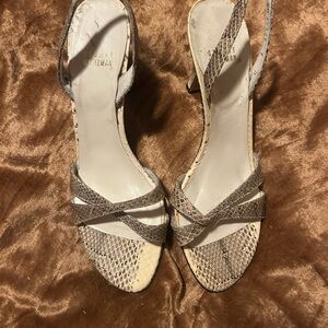Women's Neutral Snake-Print Slingback Heels